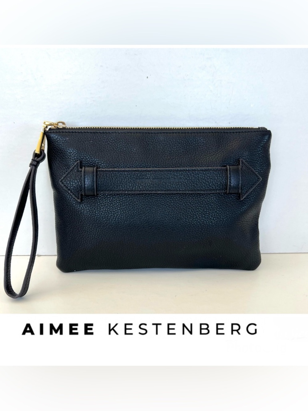 AIMEE KESTENBERG Melville Black Pebbled Leather Zipper Closure Clutch Wristlet